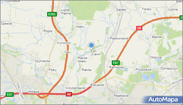 mapa Cienin, Cienin gmina Wisznia Mała na mapie Targeo